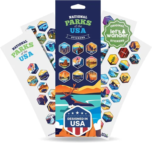 LET'S WANDER National Parks - Juego completo de calcomanías de los 63 parques, impermeables y resistentes a la intemperie para botellas, portátiles,