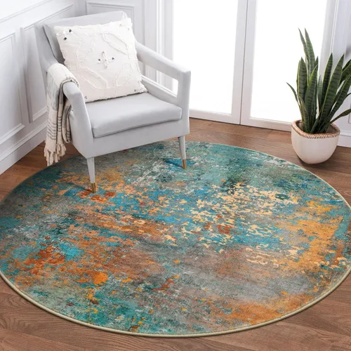 Miniatura 56 de Lahome Alfombra redonda moderna abstracta de 3 pies, color azul, lavable, de 3 x 3 pies, para cocina, entrada, suave, pequeña, antideslizante