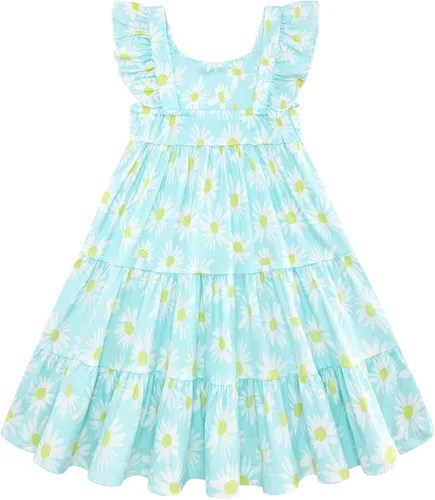Miniatura 2 de Vieille Vestido de verano para niñas pequeñas, con volantes, sin mangas, casual, vestido de playa, escalonado, vestido de princesa para 2-8 años