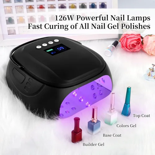 Miniatura 9 de Lámpara de uñas LED UV recargable de 126 W, secador de uñas inalámbrico portátil con sensor automático y 4 ajustes de temporizador, lámpara