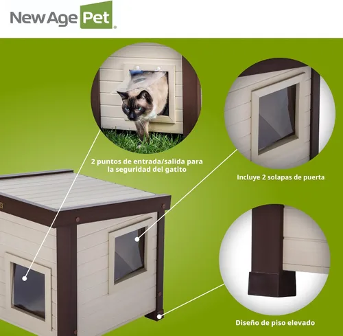Miniatura 9 de New Age Pet ECOFLEX Albany - Casa para gatos al aire libre, resistente a la intemperie, solapas de doble puerta, 21 pulgadas de ancho x 20 pulgadas