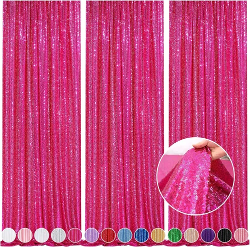 Miniatura 70 de Telón de fondo de lentejuelas moradas 2 paneles 2FTx8FT con purpurina telón de fondo cortinas para fiesta de Halloween fondo de fotos para bodas