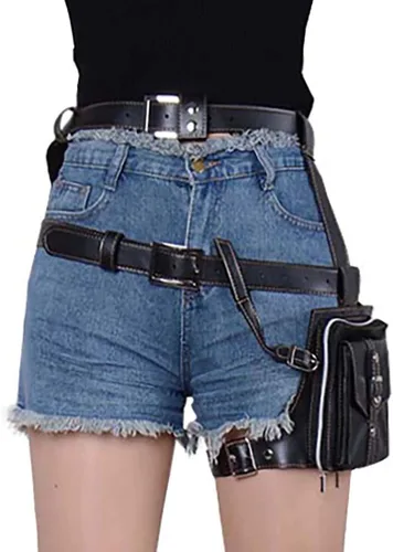 Conjunto de riñonera estilo steampunk gótico unisex de piel sintética para muslo cadera estilo vintage Riñonera negra Talla libre portafolios cartera