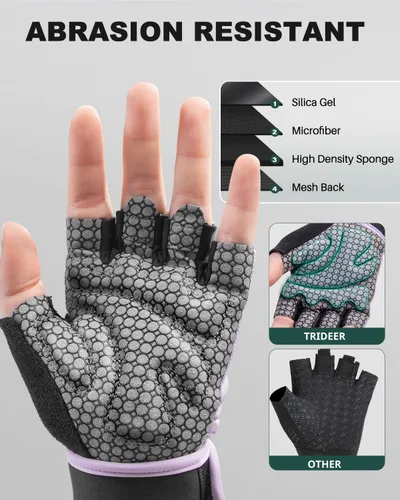 Miniatura 8 de Trideer Guantes de levantamiento de pesas para mujeres y hombres con soporte de muñeca, guantes de entrenamiento para mujer, protección completa