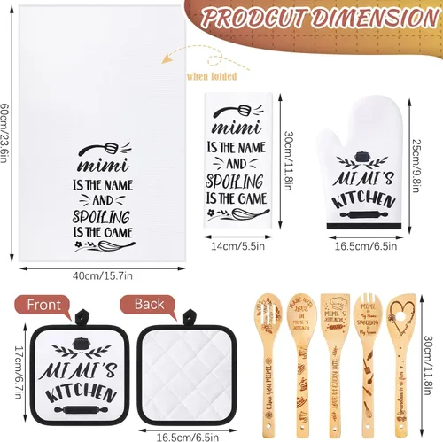 Miniatura 4 de Leyndo Juego de 10 piezas de regalos navideños para la cocina Mimi Incluye delantal, paño de cocina, cuchara de té, porta ollas, guante para horno