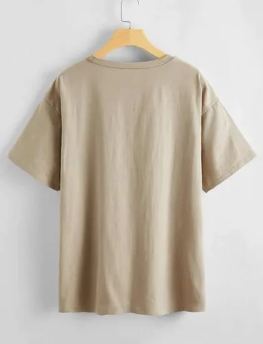 Miniatura 5 de SAFRISIOR Camiseta de gran tamaño con estampado gráfico de letras para mujer cuello redondo hombros caídos manga corta larga