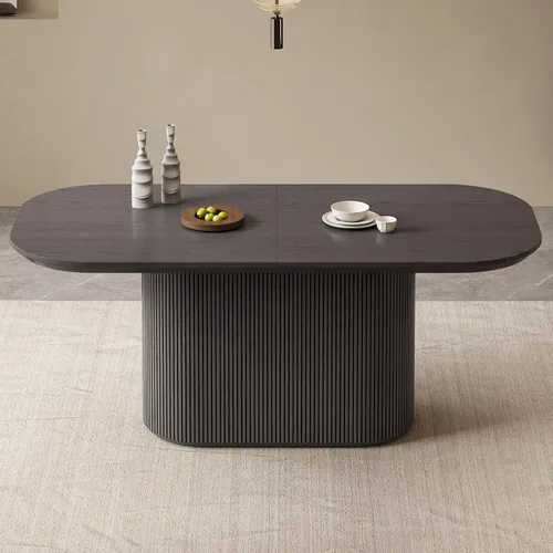 Miniatura 15 de Mesa de comedor ovalada de 63 pulgadas para 2-6 personas, mesa de cocina negra moderna, mesa de comedor rectangular de lujo, mesa de comedor