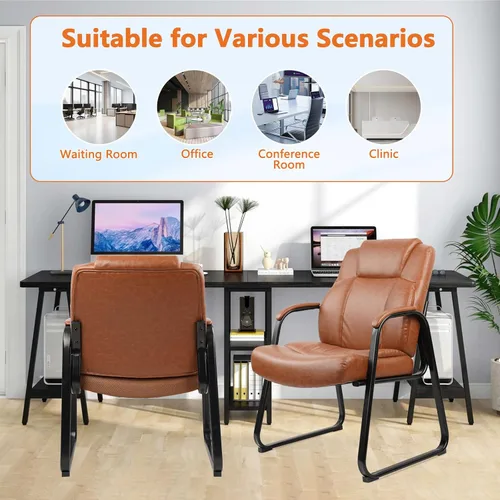 Miniatura 4 de CLATINA Big & Tall - Silla de invitados de 500 lb., sillas de recepción de oficina de cuero PU con base de trineo, silla de escritorio sin ruedas