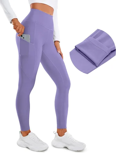 CRZ YOGA Leggings con Forro Polar con Bolsillos 28'' - Térmicos Casuales de Descanso Entrenamiento para Mujeres Yoga Pantalones de Longitud Completa