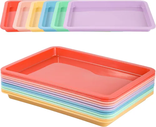Miniatura 6 de Zonon 12 Pcs Plastic Art Trays 13.4 x 9.8 x 1 Inch Back to School Supplies Colorful Art Trays Stackable Activity Tray Office Storage Container for