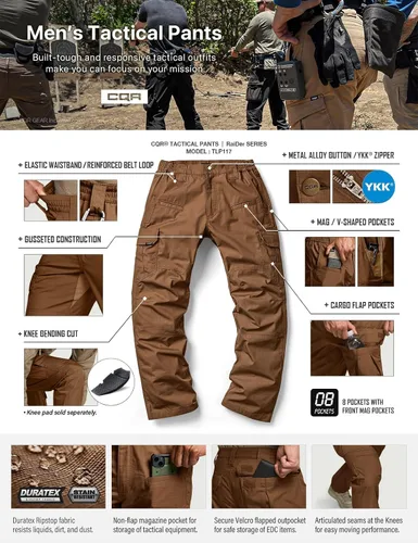 Miniatura 8 de CQR Pantalones tácticos para hombre, resistentes al agua, pantalones cargo Ripstop, ligeros EDC trabajo, senderismo, ropa para exteriores