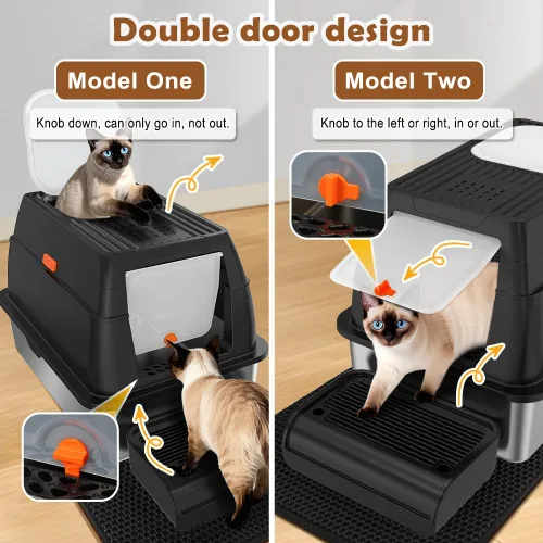 Miniatura 3 de Vivifying Caja de Arena de Acero Inoxidable con Tapa, Entrada Frontal XL Cerrada Caja de Arena Extra Grande para Gatos Grandes y Gatitos, Bandeja
