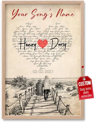 Miniatura 28 de H-DEWALL Póster personalizado de letras de canciones, regalo de boda único para parejas, personaliza con tus propias fotos, nombres y fecha, sin