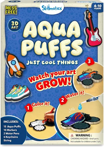 Miniatura 10 de Skillmatics Aqua Puffs - Kit de arte 3D, animales, pintura sin desorden por números, manualidades para niños, actividades de color de bricolaje