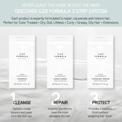 Miniatura 2 de ILES FORMULA Mini Signature Collection - Champú y acondicionador hidratante de viaje con mini suero de acabado crema seca para cabello seco, dañado