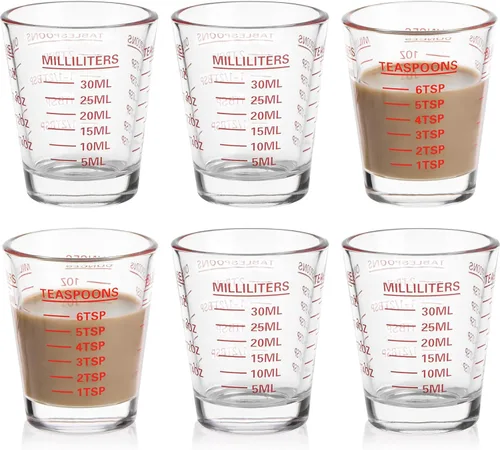 Miniatura 8 de SAIAOKJ Juego de Vasos de Chupito y Taza de Medición 2PAQUETE Vasos de Chupito Espresso de Vidrio Pesado Líquido 26 Mediciones Incrementales 1 OZ, 2
