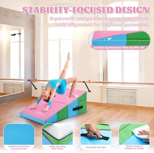 Miniatura 5 de Colchoneta de gimnasia con cuña inclinada para niños, para interiores y exteriores, equipo de entrenamiento y ejercicio, gimnasio en casa, yoga