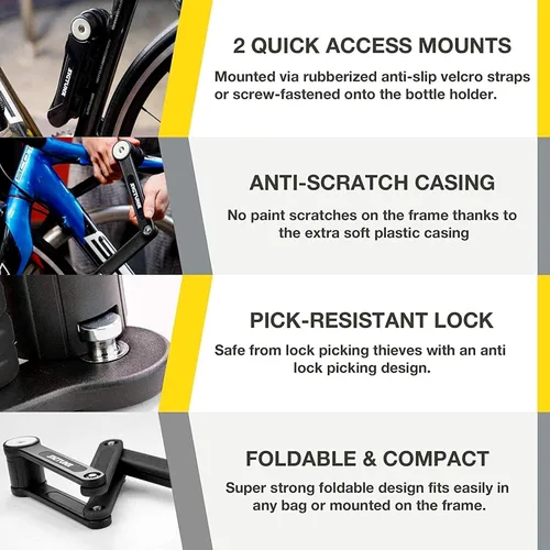Miniatura 3 de SIGTUNA Candado plegable para bicicletas - Candado resistente de acero endurecido de 8mm con montaje fácil, bloqueo seguro y revestimiento
