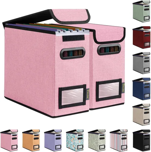 Miniatura 19 de Caja organizadora de archivos Baleine con tapa, organizador de carpetas de archivos plegable con deslizador de plástico, caja de carpetas