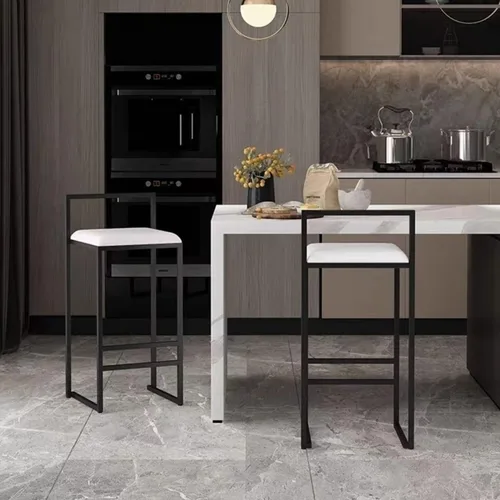 Miniatura 6 de Juego de 2 taburetes de bar de diseño industrial con estructura y respaldo de acero negro, altura ajustable, para cocina y comedor, elegantes sillas