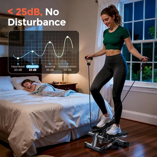 Miniatura 7 de SPORTSROYALS Escalera de escalera, giro/mini escalón para ejercicio en casa, máquina de pasos con bandas de resistencia para entrenamiento de cuerpo