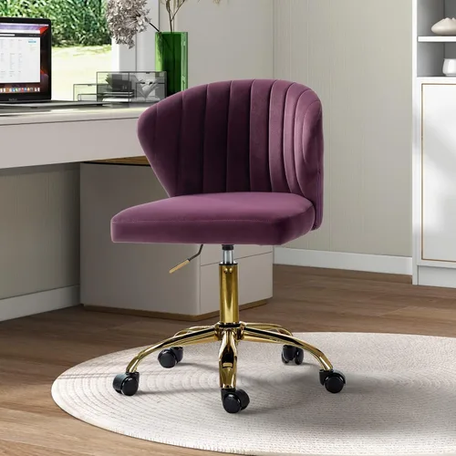 Miniatura 14 de TINA'S HOME Sillas de escritorio de oficina con ruedas y base dorada, moderna silla de oficina sin brazos de terciopelo, silla giratoria ajustable