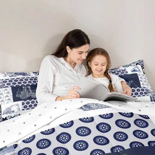 Miniatura 6 de Feelyou Juego de edredón de construcción para niños tamaño completo, juego de ropa de cama de camiones y equipos para niños, edredón de dibujos
