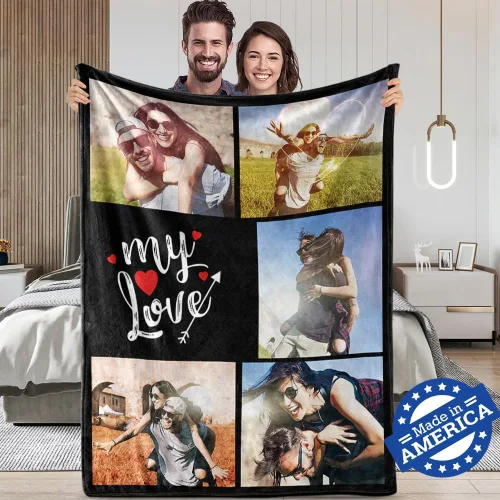 TinyName Impreso en Estados Unidos, regalos personalizados con texto en inglés "I Love You" para novio, manta personalizada con fotos, manta de
