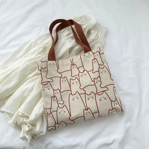 Miniatura 4 de Bonita bolsa de mano para mujer con cremallera, divertido bolso con gatos, perros, bolso grande de lona para el hombro