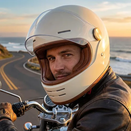 Miniatura 6 de Casco retro para motocicleta Loyoriwy para adultos: Casco integral vintage con sistema de ventilación, diseño impermeable para motociclismo Blanco