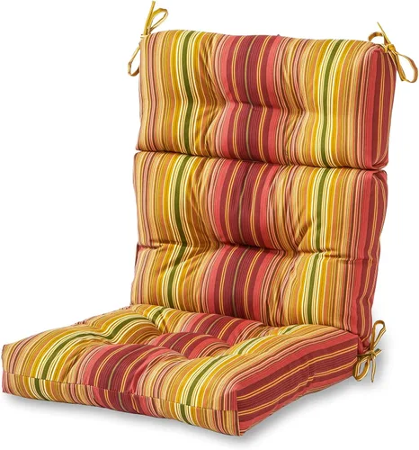 Miniatura 28 de Cojines para silla de respaldo alto para exteriores, diseño de asiento y respaldo con bisagras de una pieza, reversibles con 4 lazos, tela