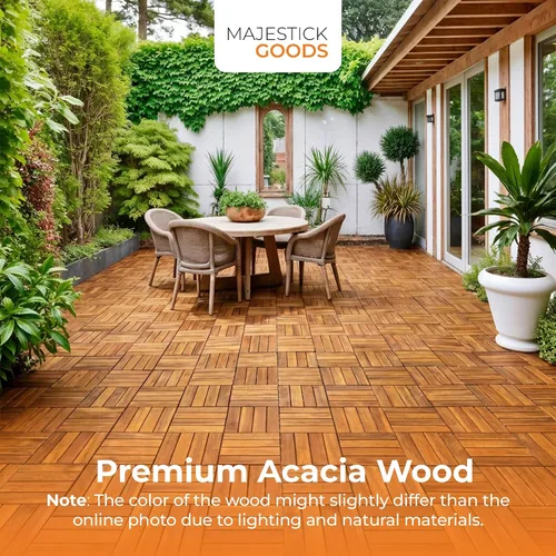 Miniatura 8 de Majestick Goods Azulejos entrelazados de madera de acacia, fácil instalación para suelos de patio y pasarelas con drenaje de base elevada, 12 x 12 x