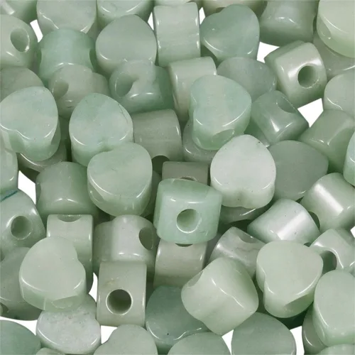 TUMBEELLUWA Cuentas de piedra para hacer joyas, cuentas sueltas con forma de corazón de cristal curativo con agujero grande, paquete de 15, Verde