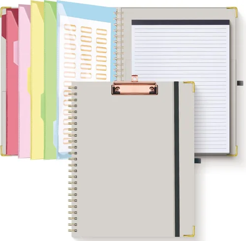Miniatura 9 de HAUTOCO Folio portapapeles con bloc de notas recargable para tamaño carta (11 x 8.5 pulgadas), 5 divisores con 10 bolsillos, soporte elástico