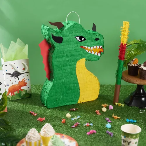 Miniatura 2 de WERNNSAI - Piñata de dragón, paquete de suministros para fiesta de dinosaurios que incluye venta y palo. Ideal como juego y decoración en fiestas