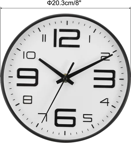 Miniatura 2 de PATIKIL Relojes de pared de cuarzo de 8 pulgadas, funciona con pilas, silenciosos, sin tictac, números 3D, relojes de pared redondos decorativos