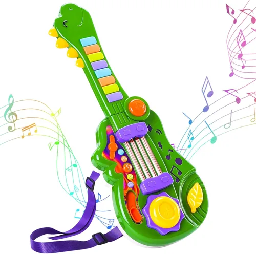 Miniatura 9 de Guitarra de dinosaurio para niños, instrumentos musicales 2 en 1, para regalos de niños y niñas de 3, 4 y 5 años, guitarra eléctrica para niños