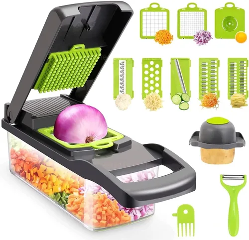 Picador de verduras todo en 1, picador de cebolla, rebanador de mandolina y rallador de queso y cortador de verduras