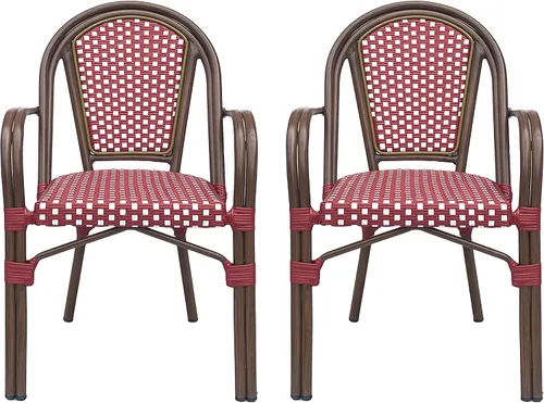 Miniatura 25 de Christopher Knight Home Anastasia - Silla francesa para exteriores (juego de 2), color negro + blanco + acabado de bambú
