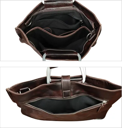 Miniatura 7 de Maletín delgado de cuero genuino para hombres y mujeres, bolso bandolera vintage para computadora portátil de negocios