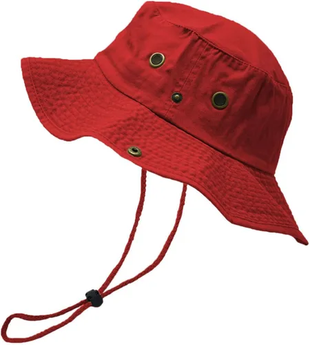 Glory Max Sombrero de pescador de algodón lavado con correa de barbilla gorra de pesca Sun Safari Boonie Rojo