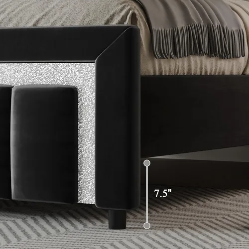 Miniatura 6 de HOMBCK Marcos de Cama Individual, Marco de Cama Tamaño Individual con Cabecera y Pie de Cama de Diseño de Terciopelo Diamante, Marco de Cama