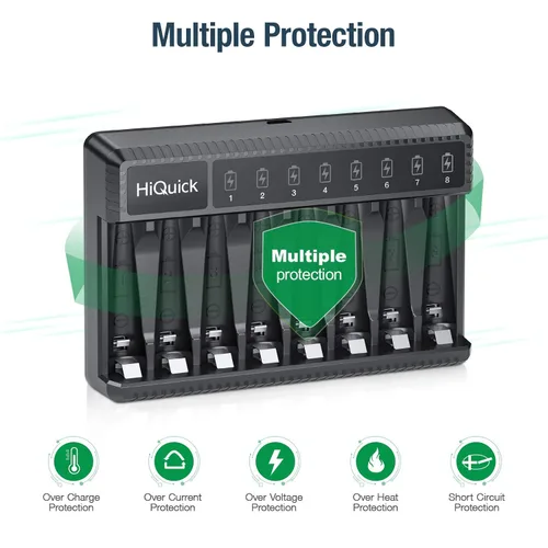 Miniatura 7 de HiQuick - Baterías AA recargables con cargador, 2800 mAh de alta capacidad, doble A, 8 unidades con cargador de batería inteligente AA AAA de 8