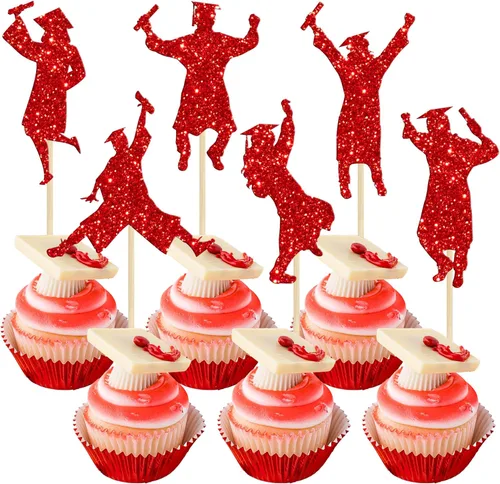 Miniatura 19 de Gyufise 24 piezas Adornos para pastel de graduación 2026 con purpurina negra, clase de 2026, adornos para magdalenas con gorra de graduación