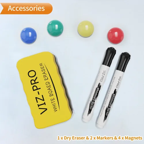 Miniatura 5 de VIZ-PRO Pizarra blanca magnética/pizarra de borrado en seco con marco de aluminio negro, 18 x 12 pulgadas, incluye 1 borrador, 2 marcadores y 4