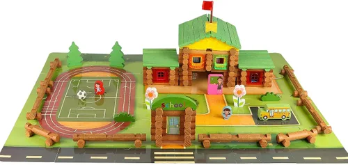 Miniatura 2 de Wondertoys Juego de troncos de madera real de 269 piezas a partir de 3 años, juego de regalo clásico de troncos de construcción para niños y niñas