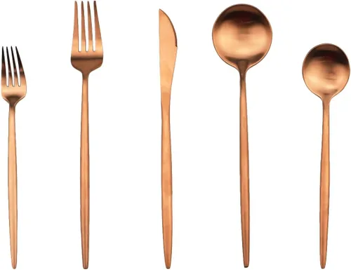 Miniatura 9 de Cuchara moderna con manchas de cobre, 6 piezas de acero inoxidable 304 color oro rosa mate, cuchara de postre de 7.2 pulgadas, vajilla