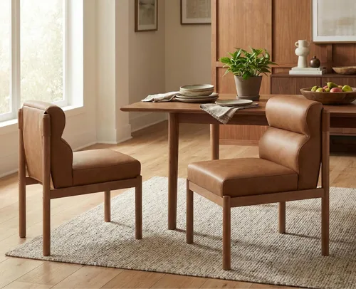 Miniatura 10 de CIMOTA Juego de 6 sillas de comedor tapizadas modernas, de piel sintética, sillas laterales sin brazos Boucle con respaldo curvo/patas de madera