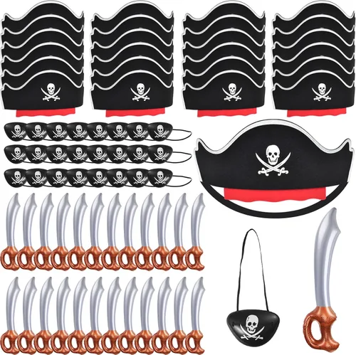 Miniatura 11 de ZeeDix 18 accesorios piratas para niños, incluye 6 sombreros de pirata, 6 parches de ojos y 6 bigotes, decoraciones de fiesta pirata para Navidad