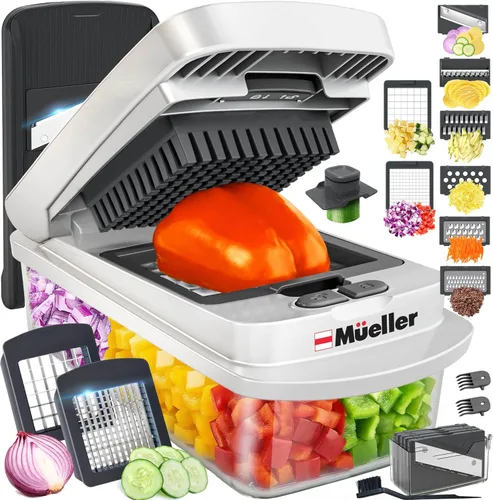 Mueller El verdadero picador original profesional desde 2013 Cortador de verduras mandolina, picador de alimentos de 8 cuchillas, picador de cebolla